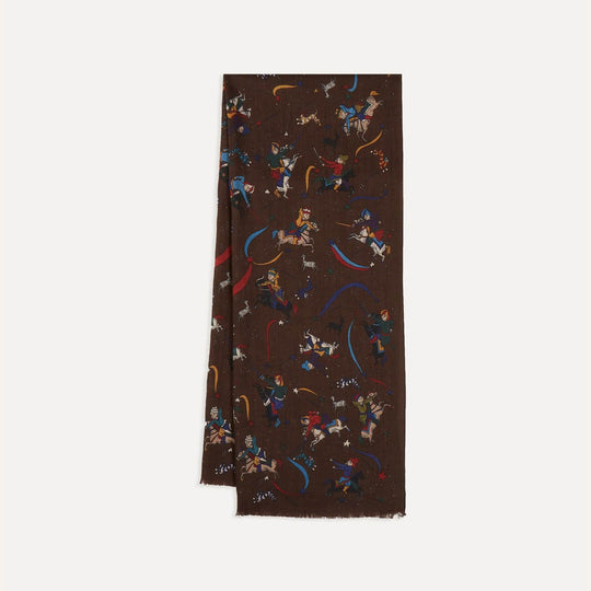 Brown Moghul & Stars Wool Silk Scarf
