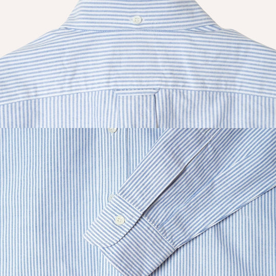 Blue Striped Washed Oxford Button Down Shirt