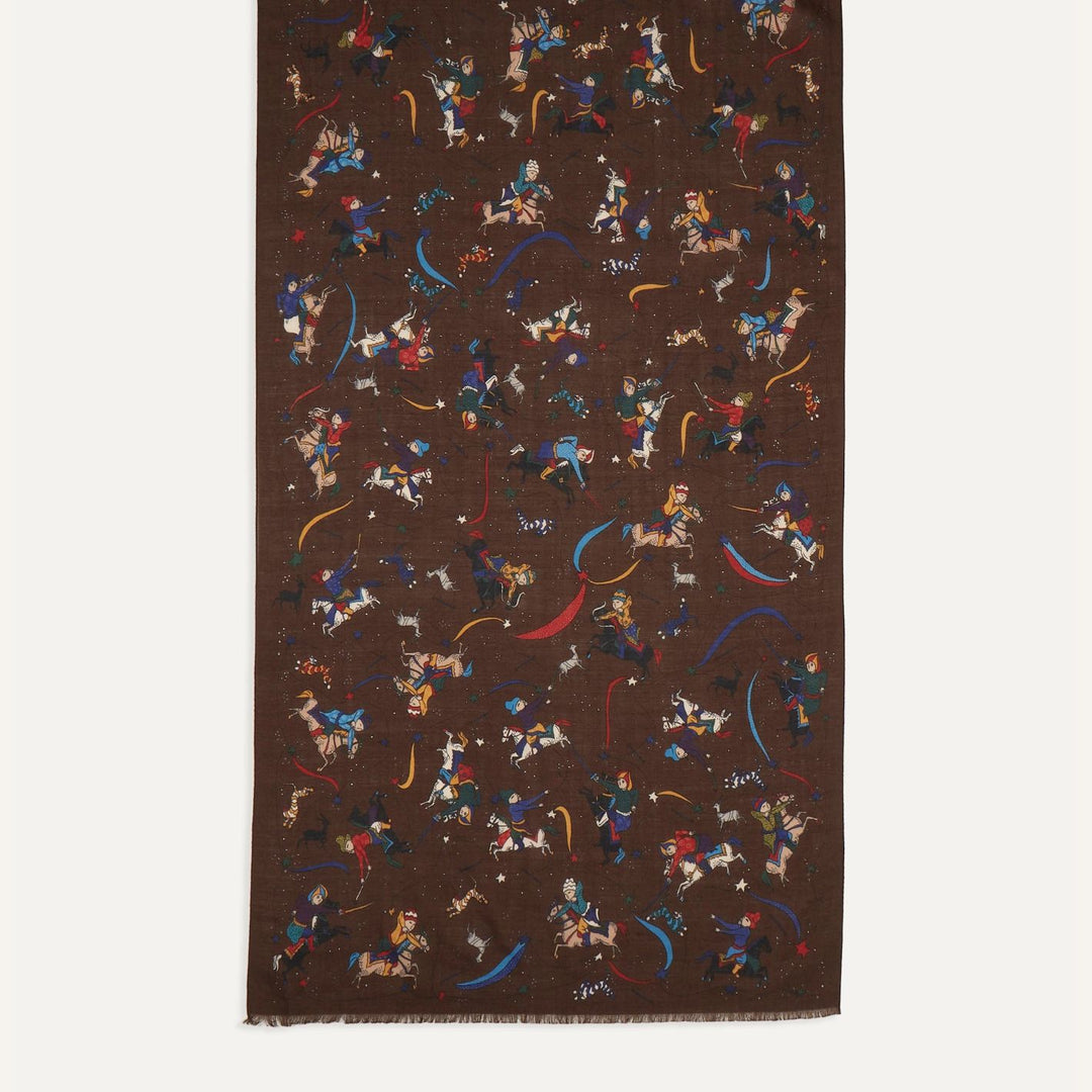 Brown Moghul & Stars Wool Silk Scarf