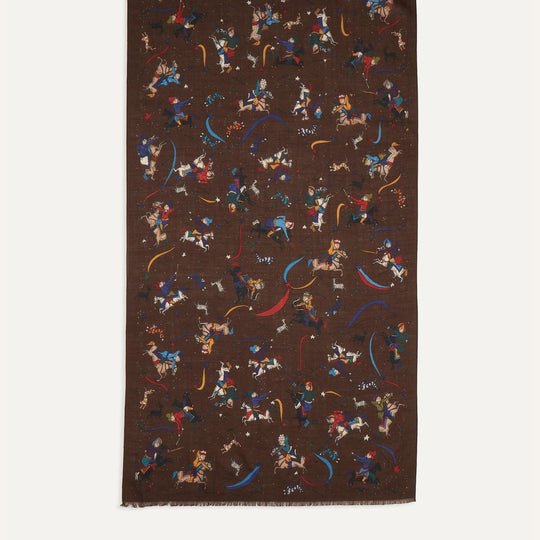 Brown Moghul & Stars Wool Silk Scarf