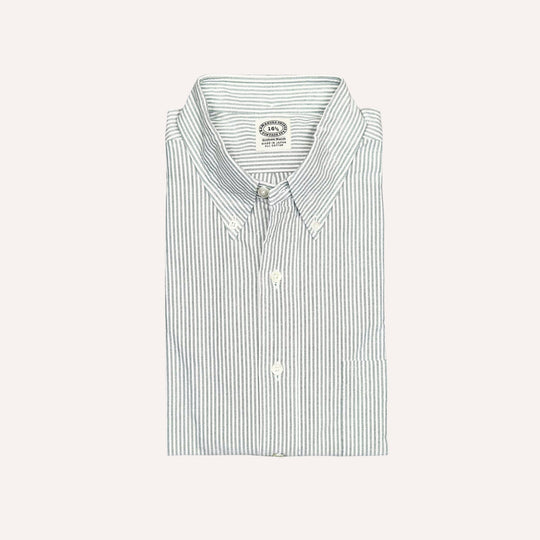 Green Striped Washed Oxford Button Down Shirt