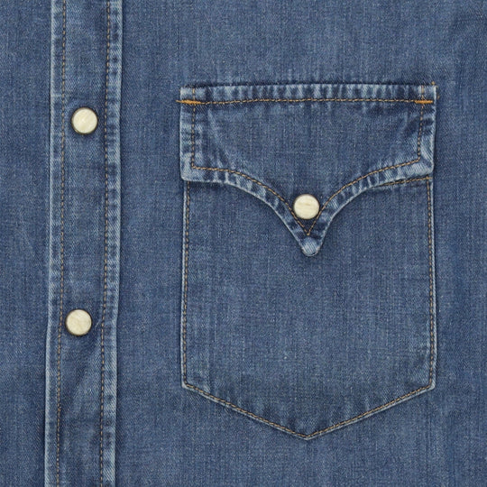 Blue Stone Wash Denim Western Shirt - Slim Fit