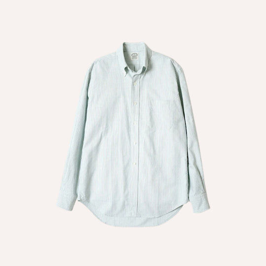 Green Striped Washed Oxford Button Down Shirt