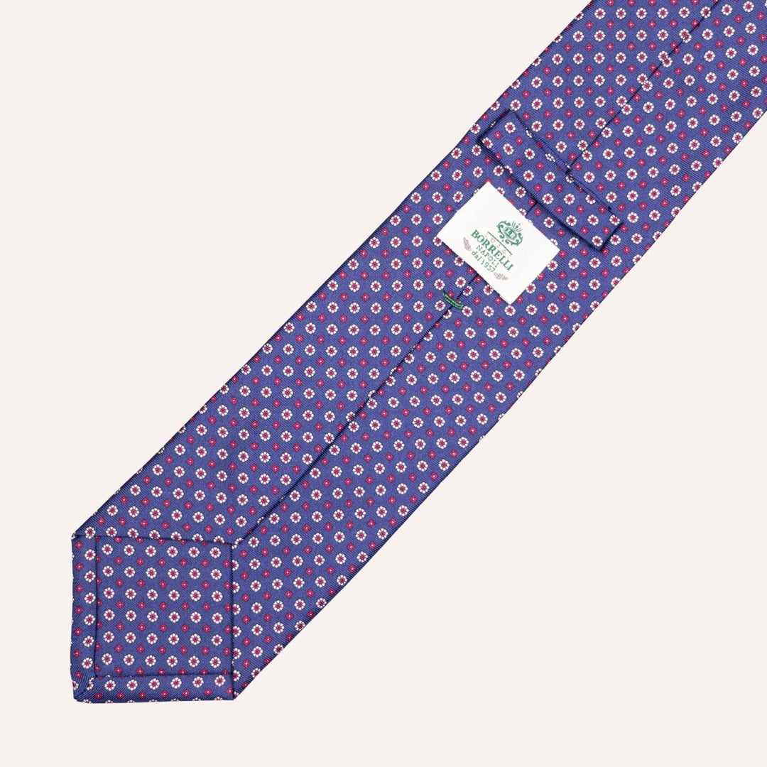 Blue Micro Flower Geometric Pattern Silk Tie
