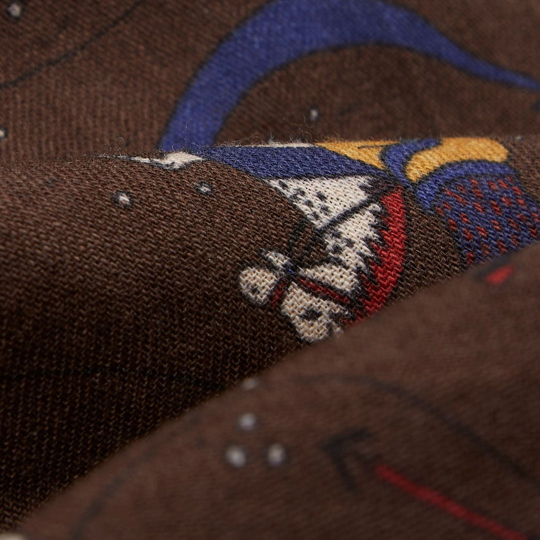 Brown Moghul & Stars Wool Silk Scarf
