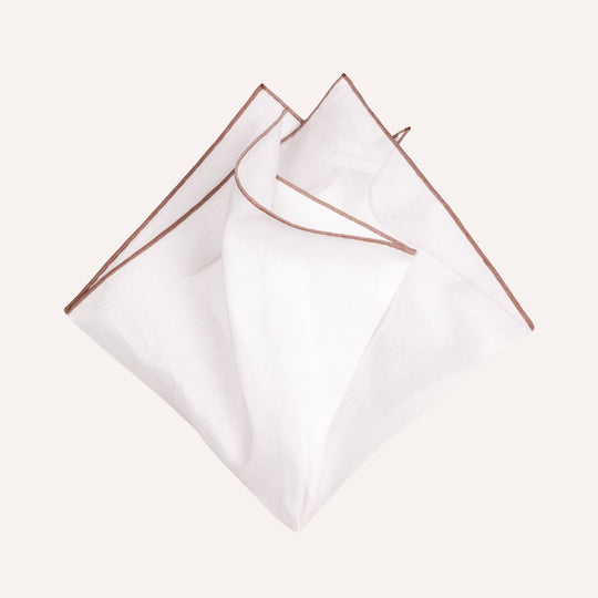White & Brown Edge Cotton Pocket Square