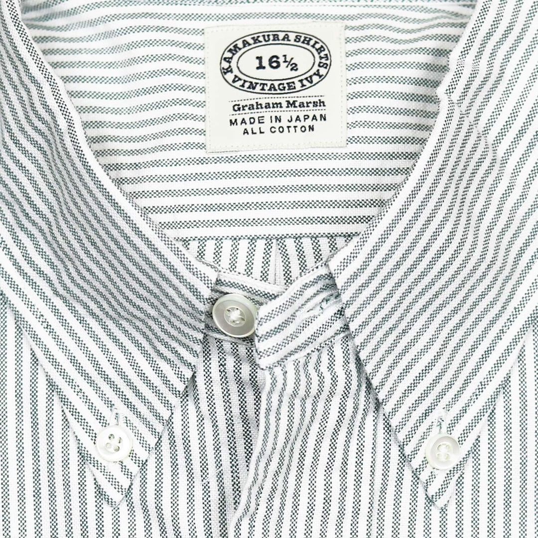Green Striped Washed Oxford Button Down Shirt