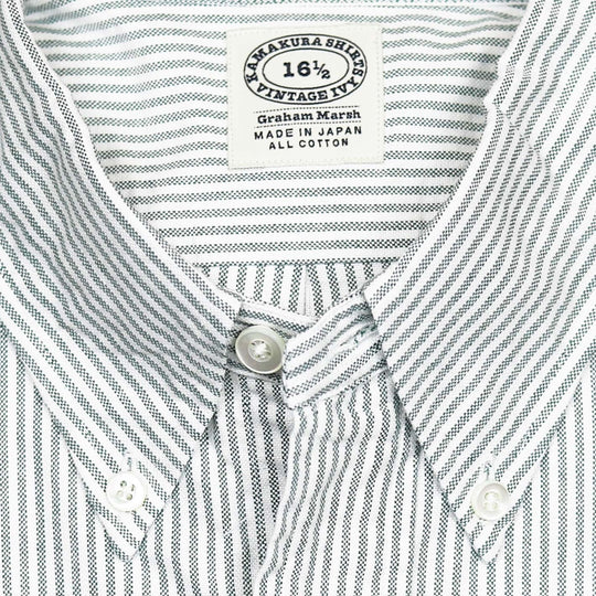 Green Striped Washed Oxford Button Down Shirt