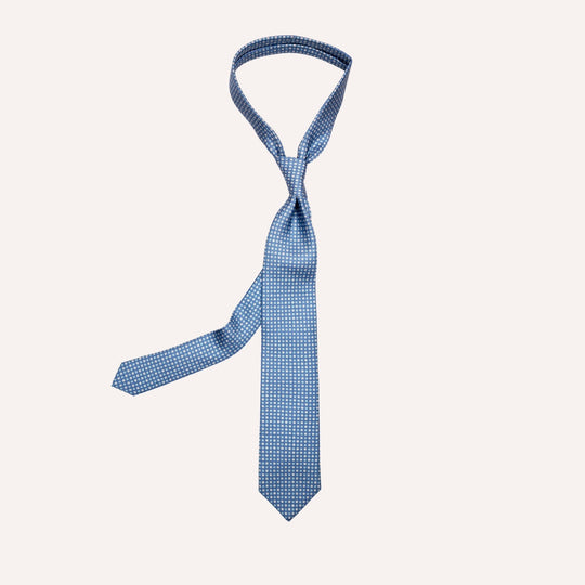Green & Blue Micro Flower Geometric Pattern Silk Tie