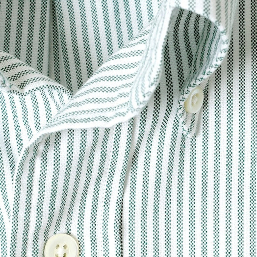 Green Striped Washed Oxford Button Down Shirt