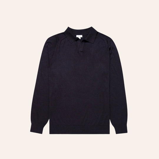 Navy Sea Island Cotton Cashmere Polo