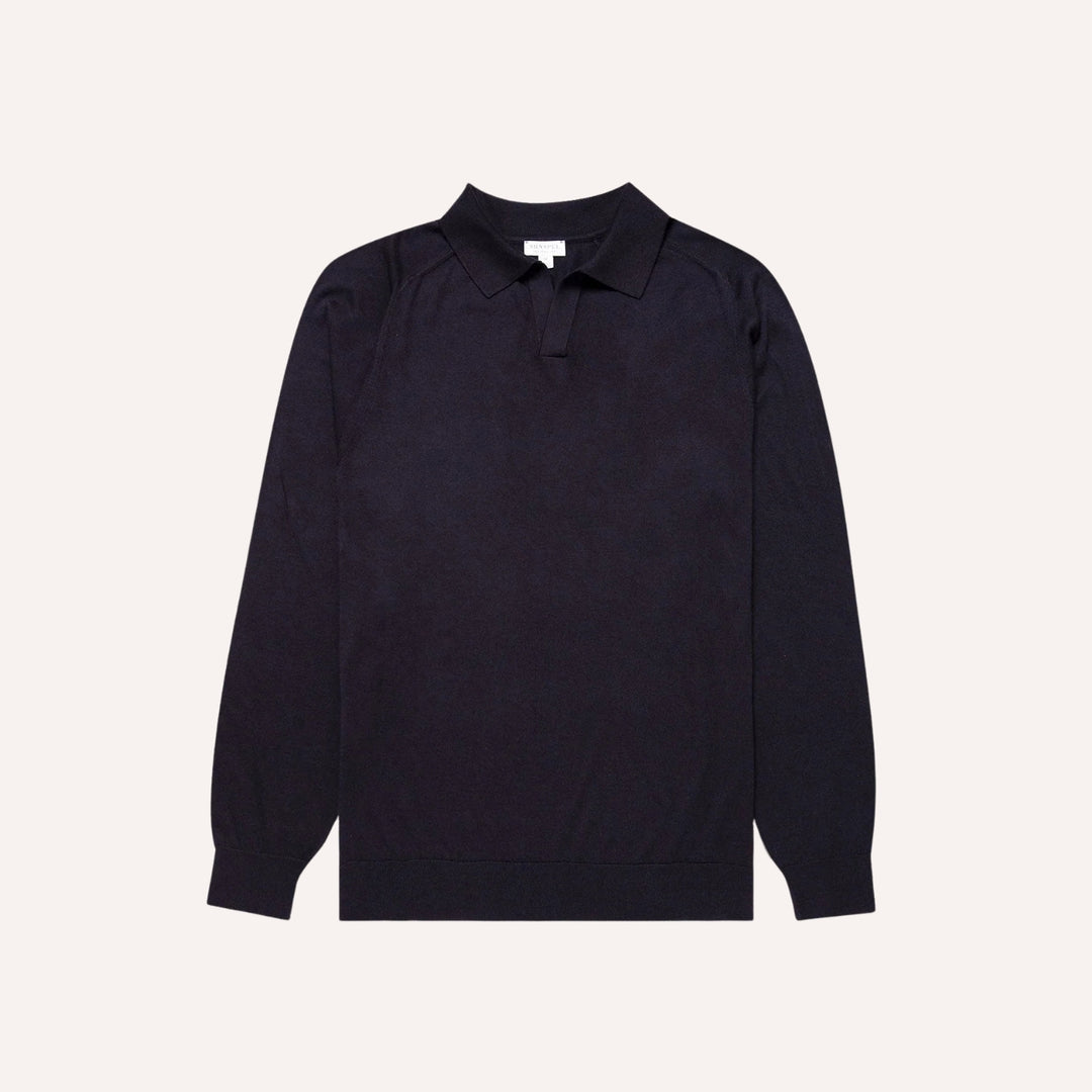Navy Sea Island Cotton Cashmere Polo