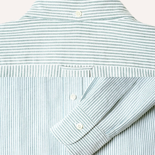 Green Striped Washed Oxford Button Down Shirt