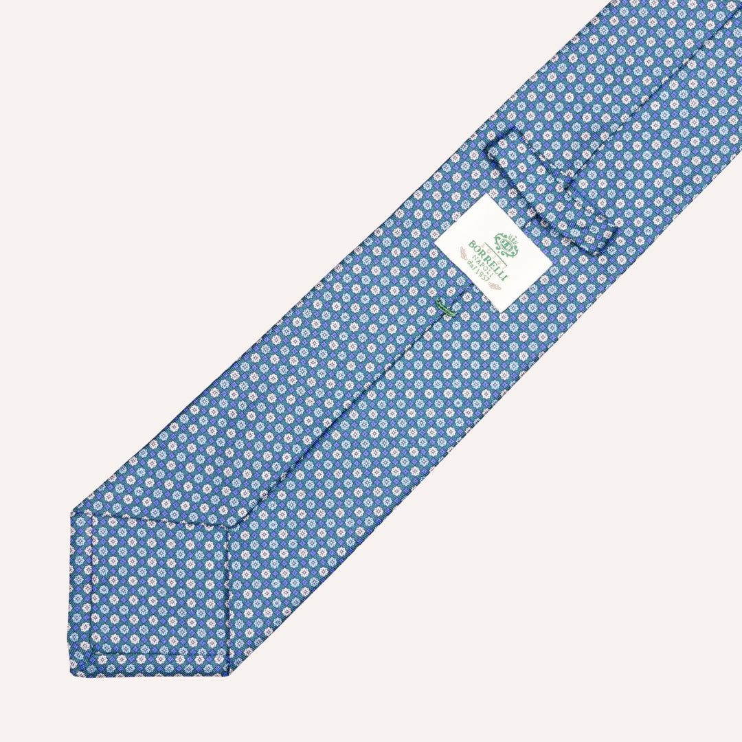 Green & Blue Micro Flower Geometric Pattern Silk Tie