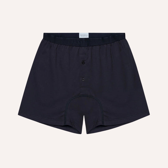 Navy Superfine Cotton Two‑Button Boxer Briefs