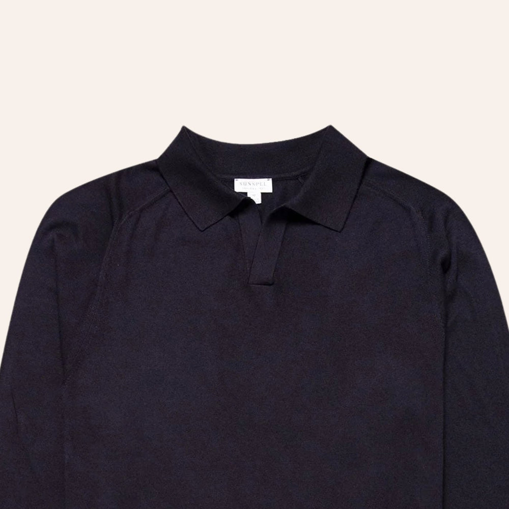 Navy Sea Island Cotton Cashmere Polo