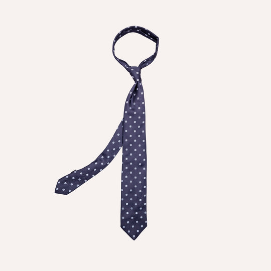 Navy Silk Geometric Dot Pattern Tie