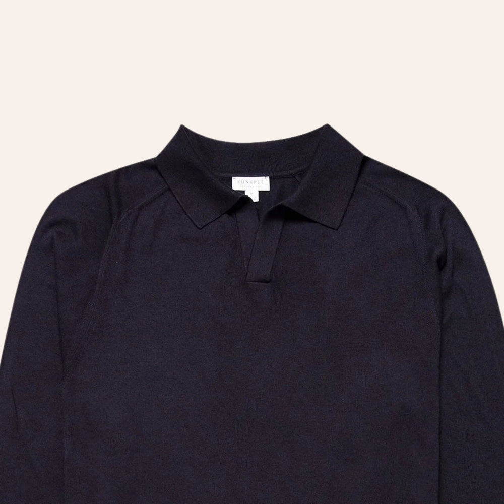 Navy Sea Island Cotton Cashmere Polo