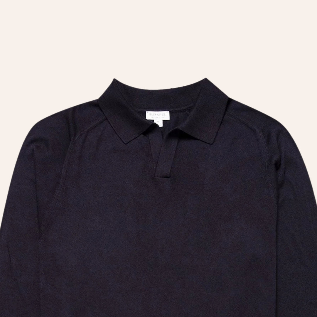 Navy Sea Island Cotton Cashmere Polo