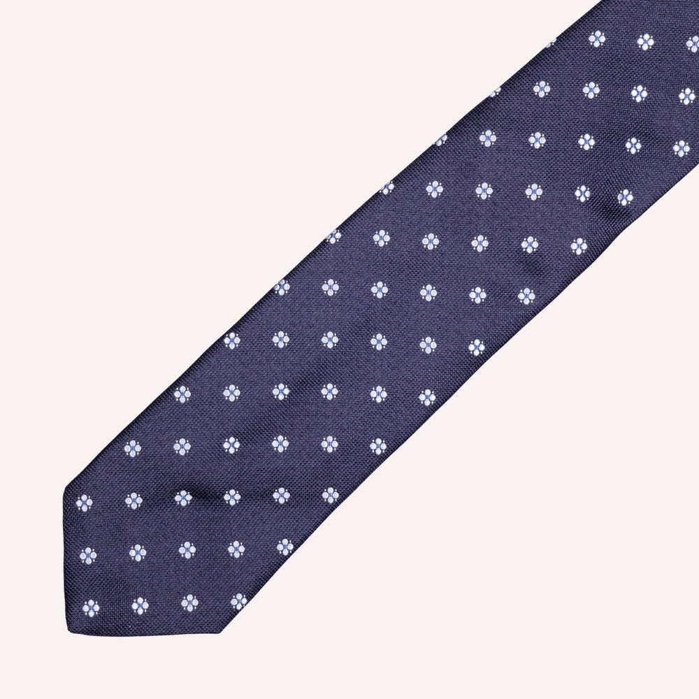 Navy Silk Geometric Dot Pattern Tie