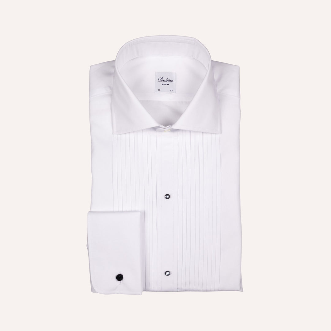 White Pleated Front Regular Tuxedo Shirt