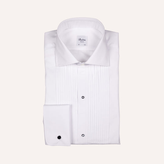 White Pleated Front Regular Tuxedo Shirt