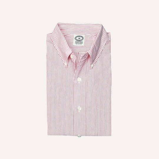 Red Striped Washed Oxford Button Down Shirt