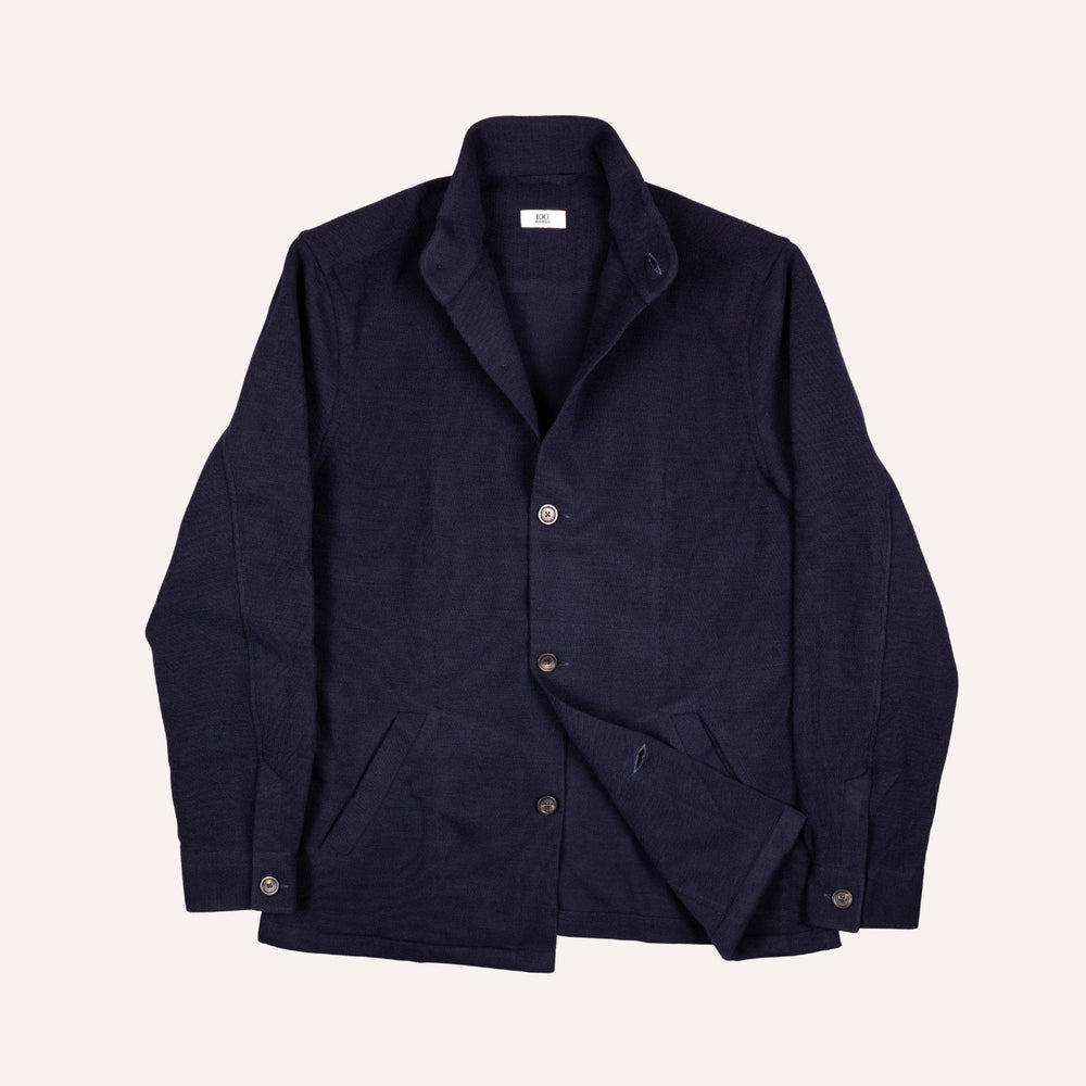 Navy Wool Jersey Mandarin Nehru Jacket