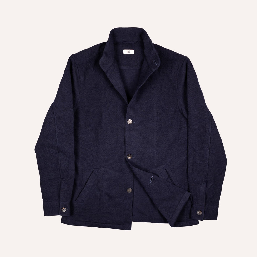 Navy Wool Jersey Mandarin Nehru Jacket