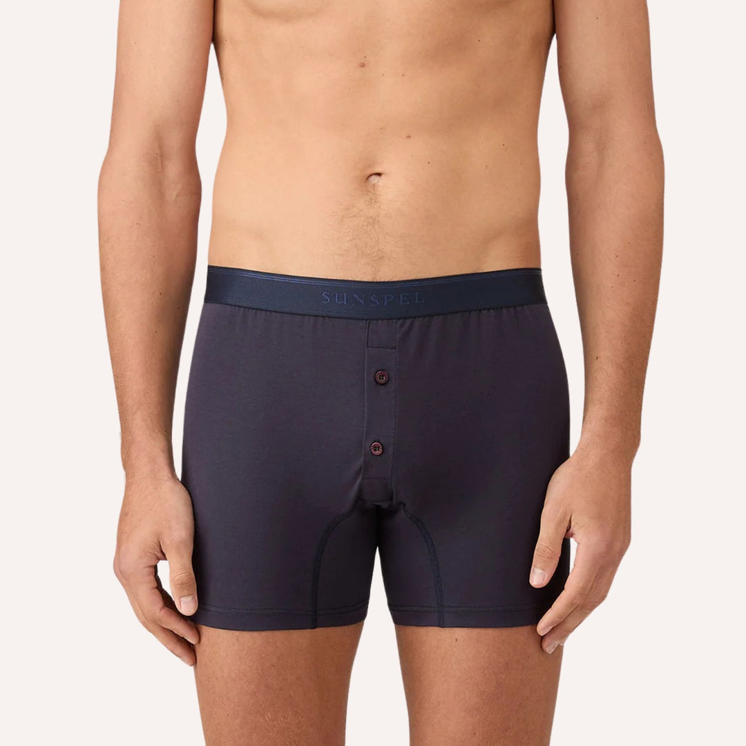 Navy Superfine Cotton Two‑Button Boxer Briefs