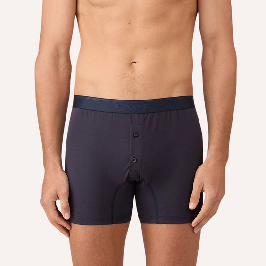 Navy Superfine Cotton Two‑Button Boxer Briefs