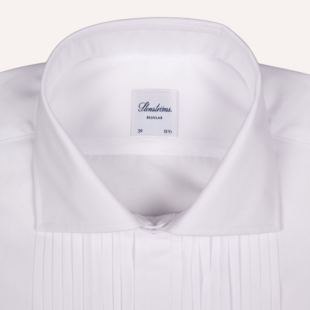 White Pleated Front Regular Tuxedo Shirt