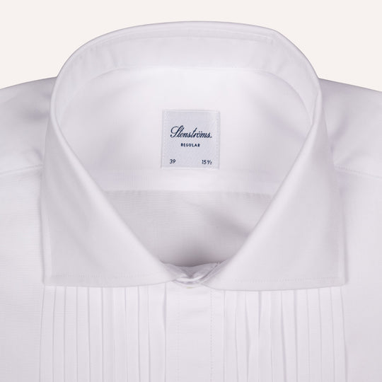 White Pleated Front Regular Tuxedo Shirt