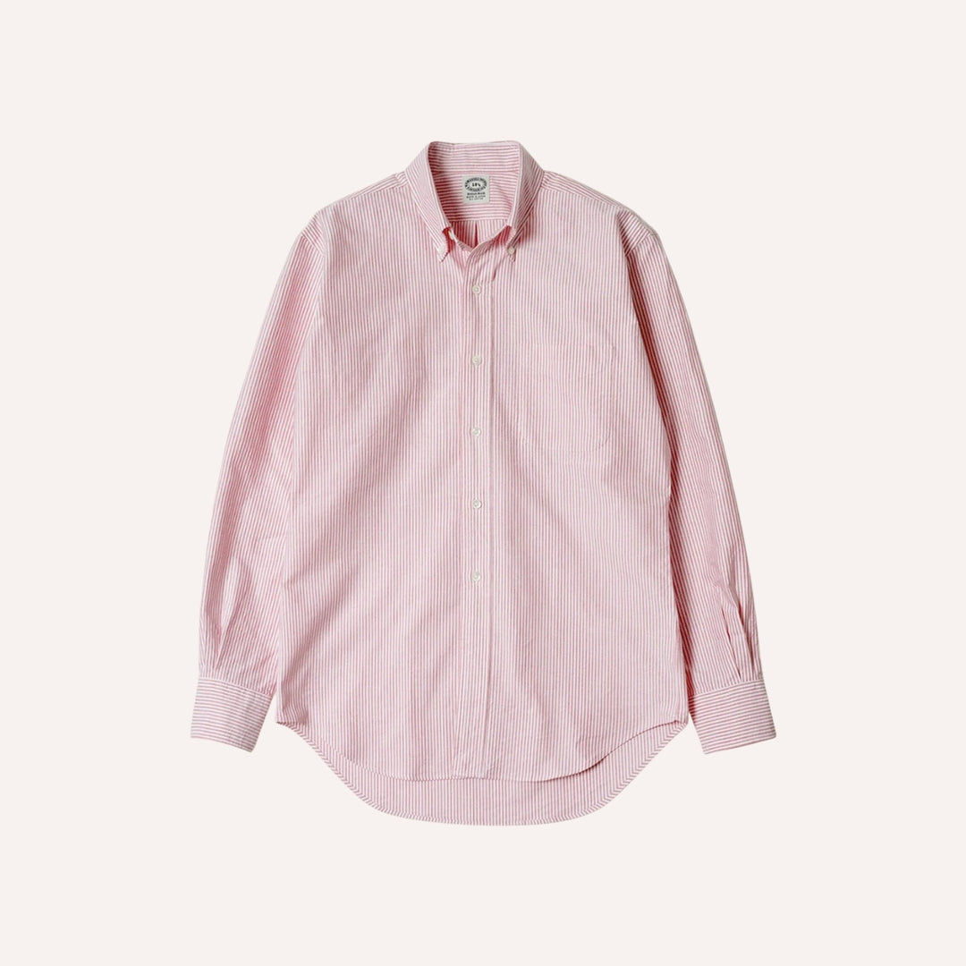 Red Striped Washed Oxford Button Down Shirt