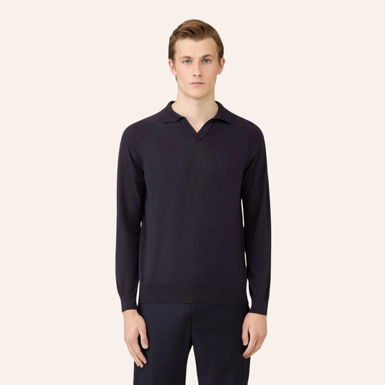 Navy Sea Island Cotton Cashmere Polo