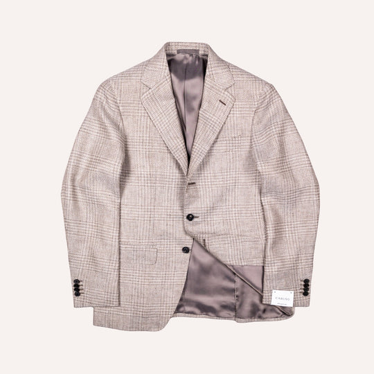 Greige Glencheck Wool Linen Blazer