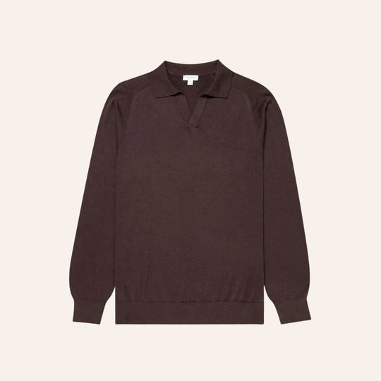 Dark Chocolate Brown Sea Island Cotton Cashmere Polo