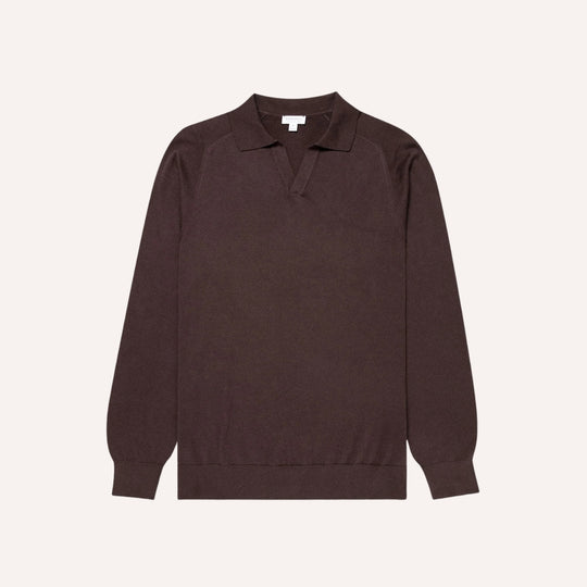 Dark Chocolate Brown Sea Island Cotton Cashmere Polo