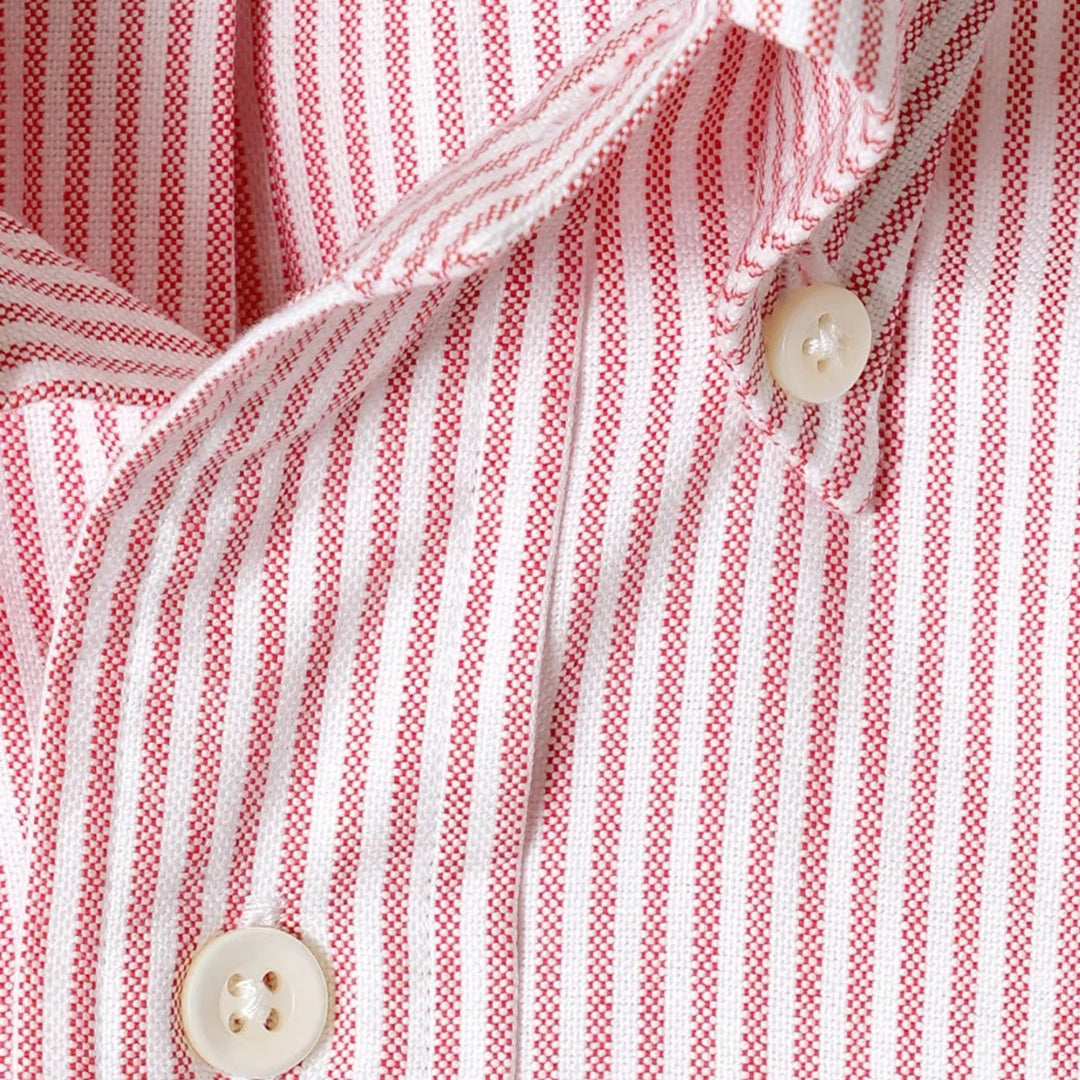 Red Striped Washed Oxford Button Down Shirt