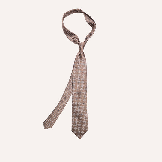 Taupe Flower Geometric Pattern Silk Tie