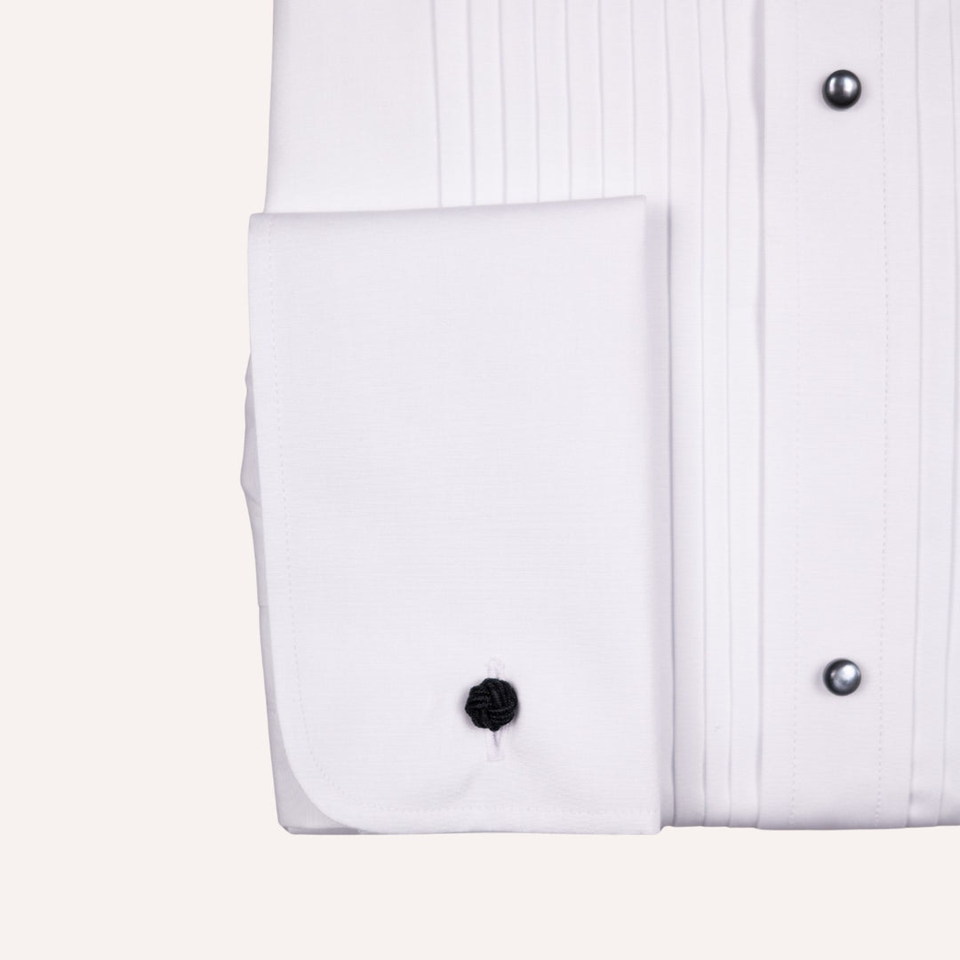 White Pleated Front Regular Tuxedo Shirt