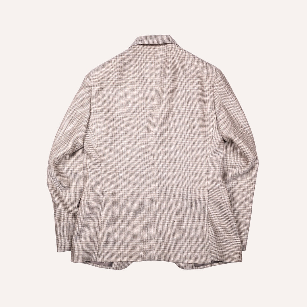 Greige Glencheck Wool Linen Blazer