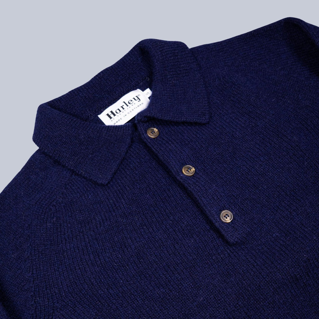 Navy Supersoft Lambswool 3 Button Sweater