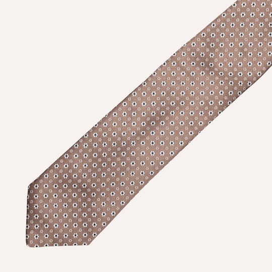 Taupe Flower Geometric Pattern Silk Tie