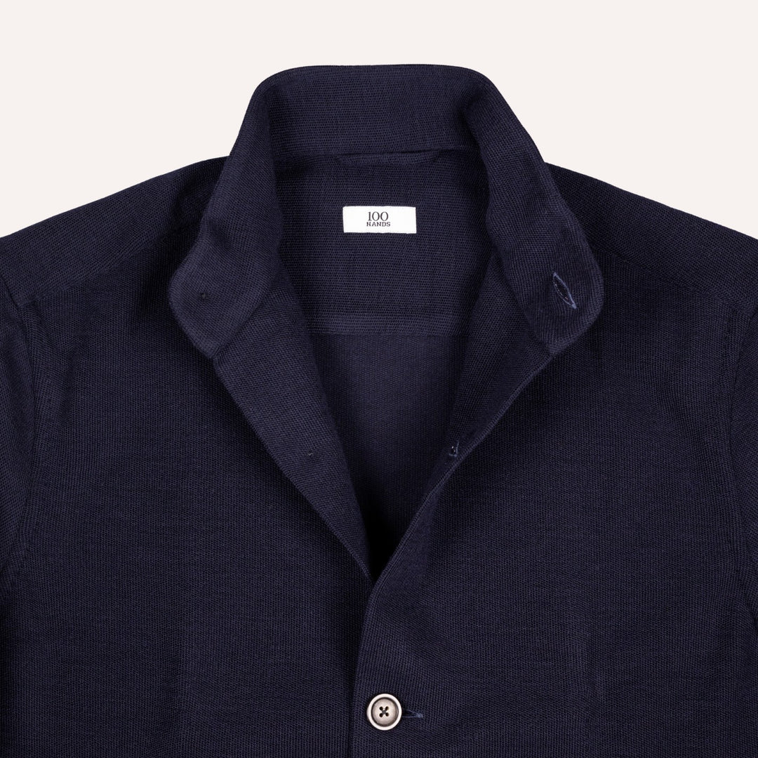 Navy Wool Jersey Mandarin Nehru Jacket
