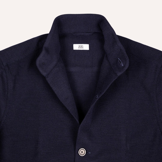 Navy Wool Jersey Mandarin Nehru Jacket