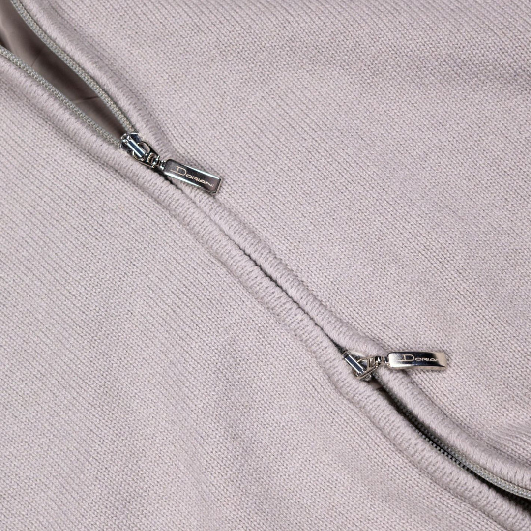 Oatmeal Wool Cashmere Fur Collar Zip Cardigan