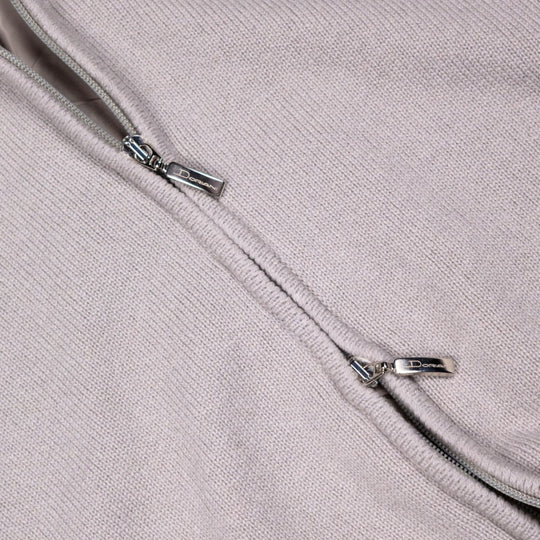 Oatmeal Wool Cashmere Fur Collar Zip Cardigan