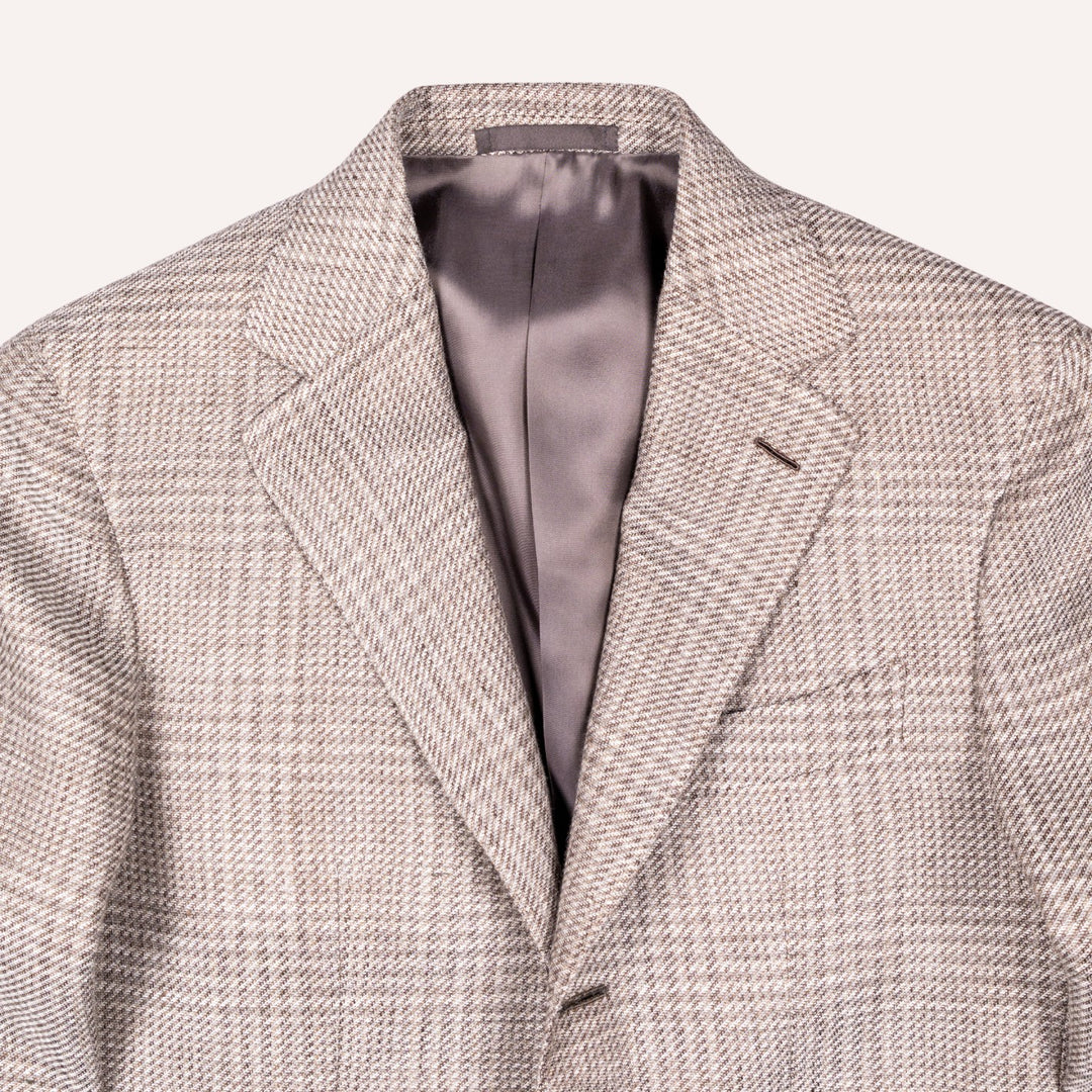 Greige Glencheck Wool Linen Blazer