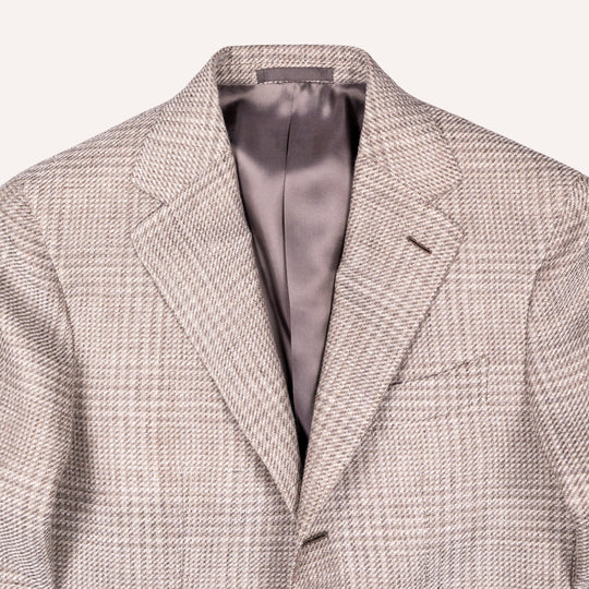 Greige Glencheck Wool Linen Blazer